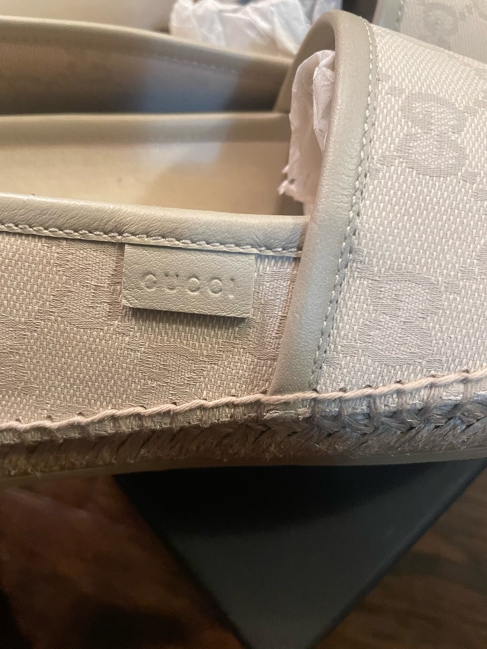 Gucci Cream Leather Insole with Natural Braided Rope - Picture 7 of 10
